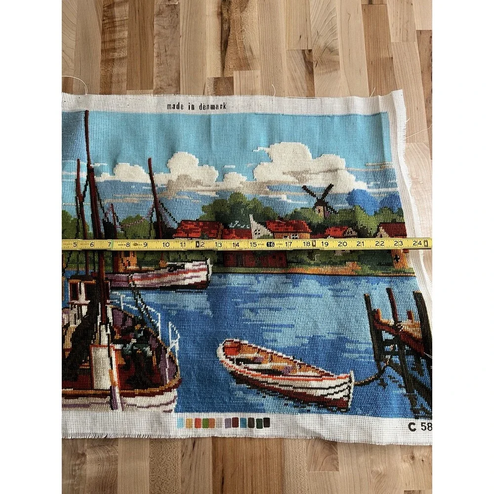 CEWEC Denmark Needlepoint Canvas C587-9 Work In Progress Boat Dock 17 x 23